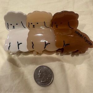 Three-Dog Acrylic Hair Clip - White, Beige, Brown